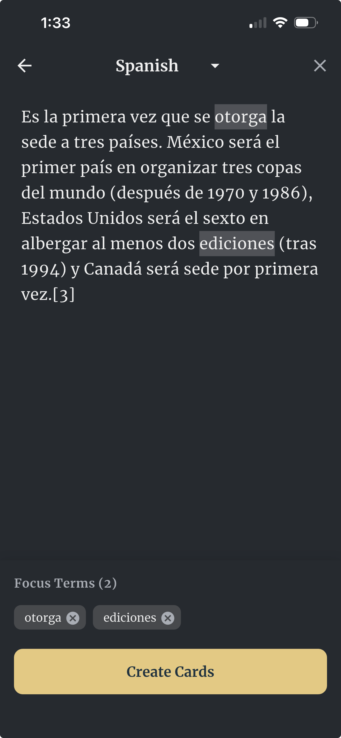 Select words to learn